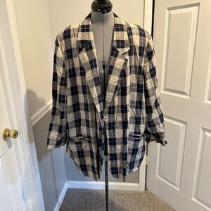 Vintage Requirements Linen-Rayon Plaid Blazer‎ Size 26W